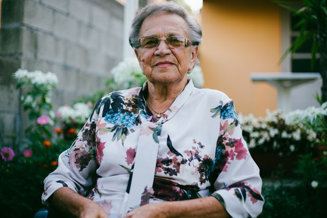 Elderly Lady in Flowered Dress