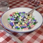 Mixed bowl of prescription drugs